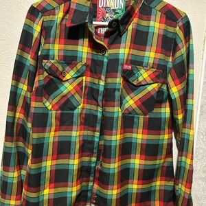 DIXXON Black Plaid Shirt with Red, Yellow & Green Accents